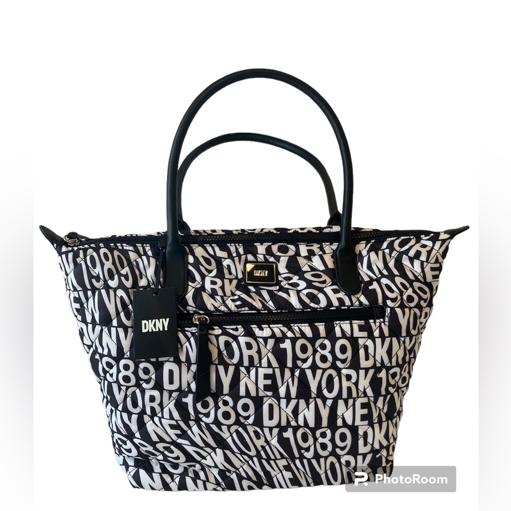 NEW- DKNY Large Quilted Tote Black and White.